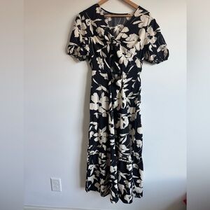 Black and beige tiered floral maxi dress